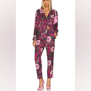 PLUSH Floral Pajama Set With Eye Mask in Fuchsia size S